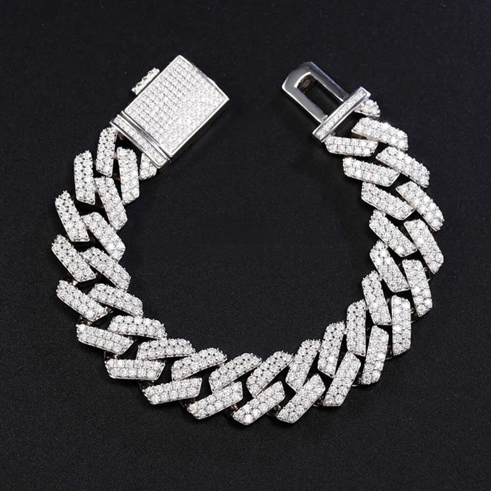designer chain necklace hip hop jewelry 15mm wide 2rows link chains vvs moissanite white gold plated sterling sier cuban bracelets