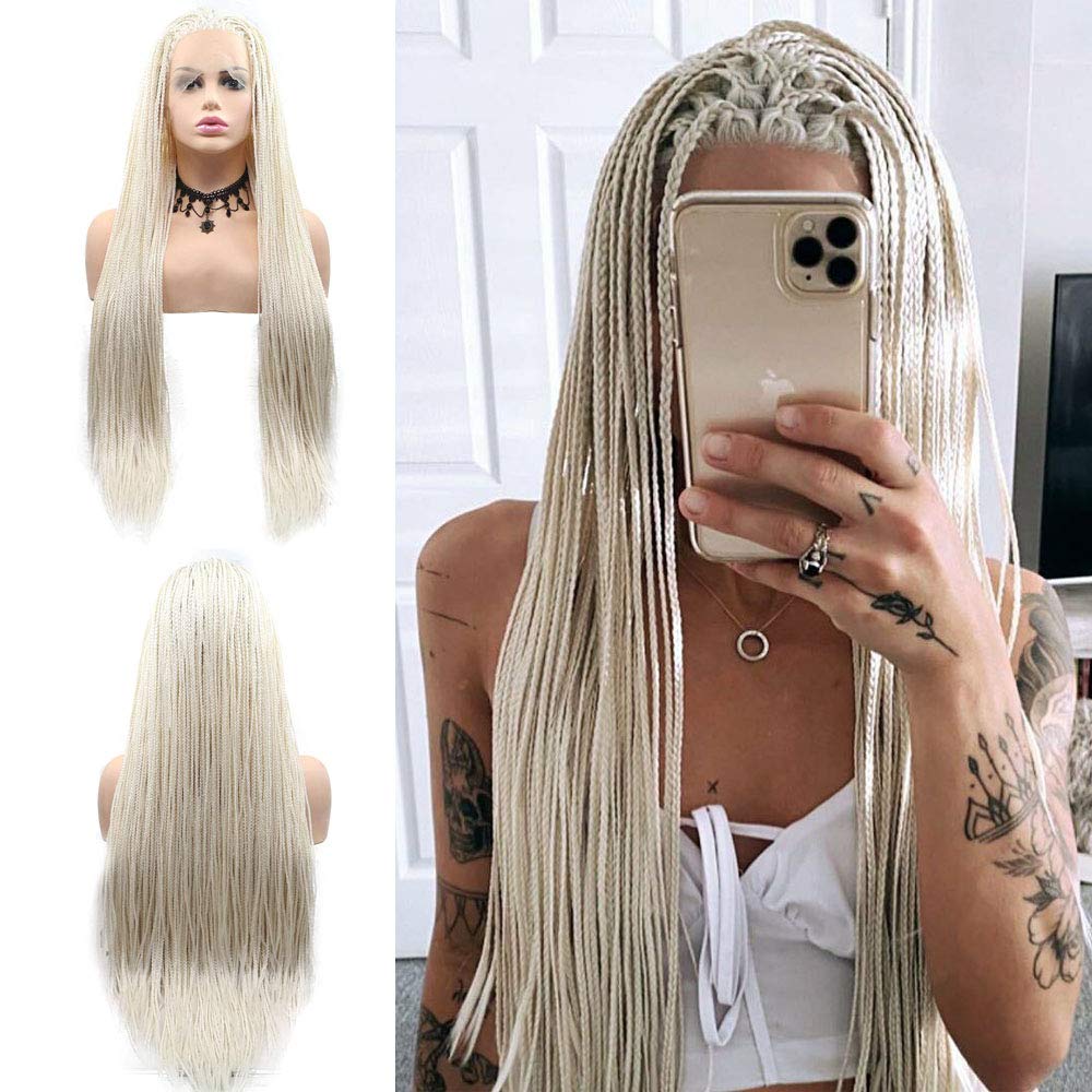 24 Inch Braids Wig Light Brown Simulation Human Hair Boho Box Full Lace Front Wig Heat Resistant Synthetic Braided Wig for Women Long Bohemian Wigs Tw
