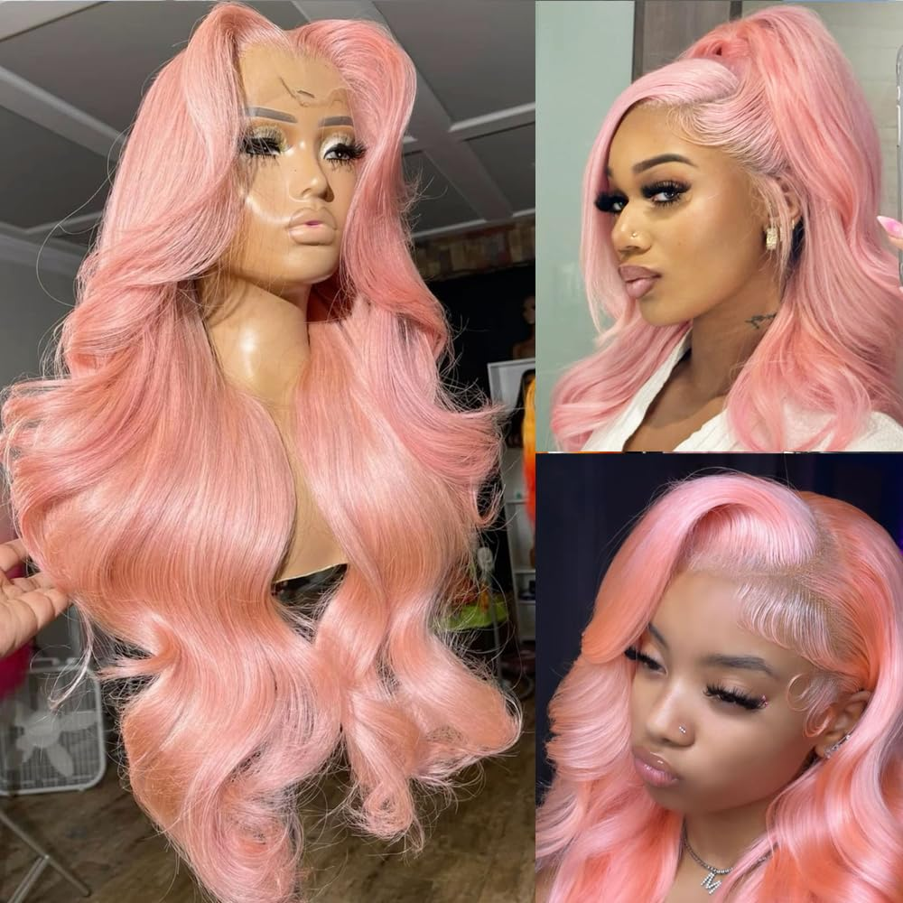 Brazilian Light Pink Lace Front Wig Simular to Really Human Hair Wig Pre Plucked Transparent HD Lace Body Wave Synthetic Wig for Women Lace Frontal Cl