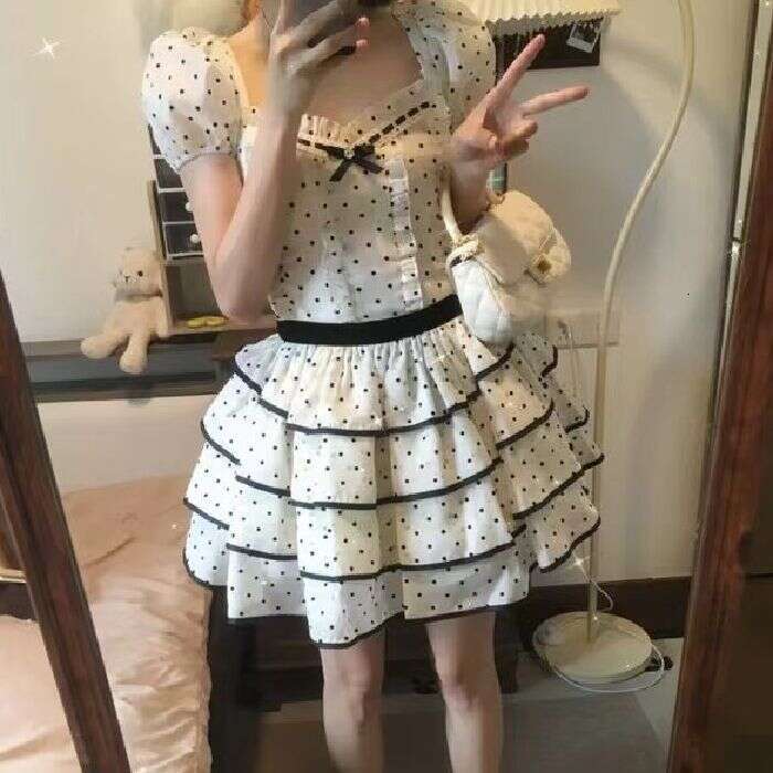 French Style Gentle Sweet Girly Polka Dot For Women Summer High-End Patchwork Waist Slimming Cake Dress B5