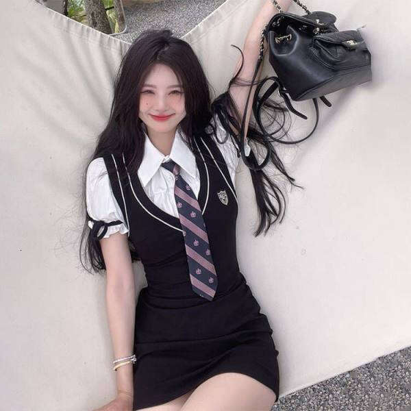 College Fake Two-Piece For Women Winter New Pure Desire Style Mid-Length Slim Fit Bodycon Dress B5