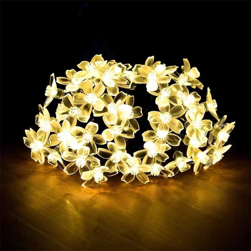 8 Modes Cherry Blossoms String Light Wedding Decoration LED Garden Lights Outdoor Solar Christmas Party Decoration Fairy Lights XJ250710