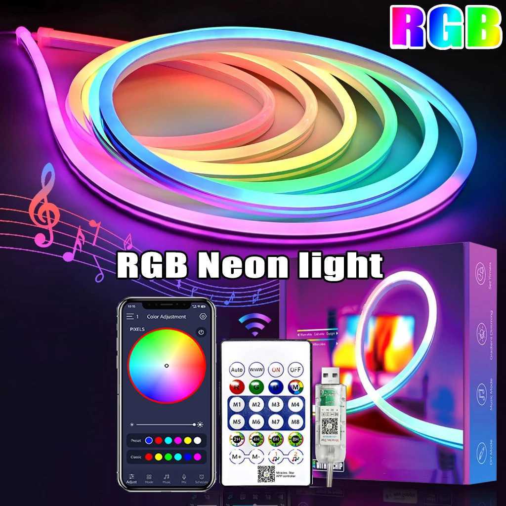 5V RGB Neon Strip Light 1M 2M 3M 5M USB Waterproof Flexible Ribbon Tape Neon Lights With Bluetooth Remote Control For Home Decor XJ250710