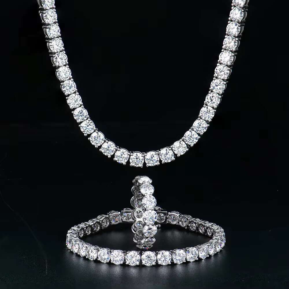 2024 Wholesale Men Women Hip-hop Jewelry 5mm 925 Sterling Silver Gra Vvs Mossanite Moissanite Diamond Tennis Chain Necklace