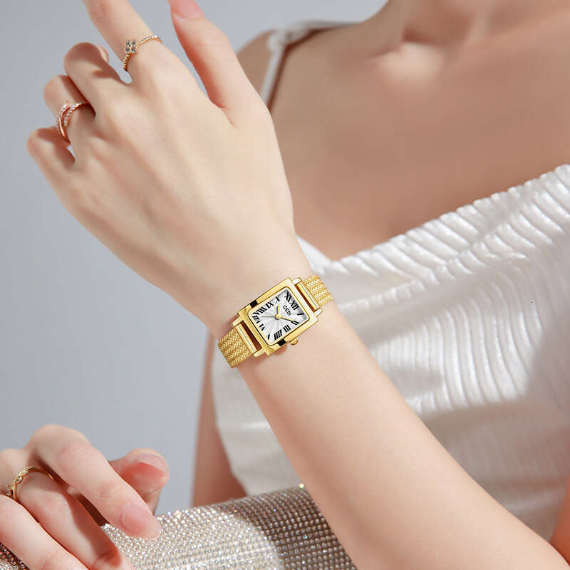 DHgadgets High-Value Wheat Ear Gold for Women, Compact and Exquisite Small Square Watch, Niche High-End Feel Women's Quartz Watch
