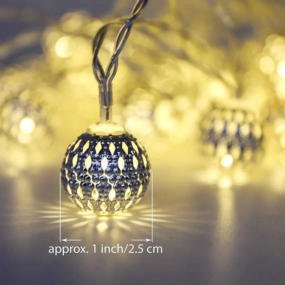 10/20LED Moroccan String Lights Battery Operated Indoor Silver Globe Garland Fairy Lights Holiday Wedding Christmas Party Decor XJ250710