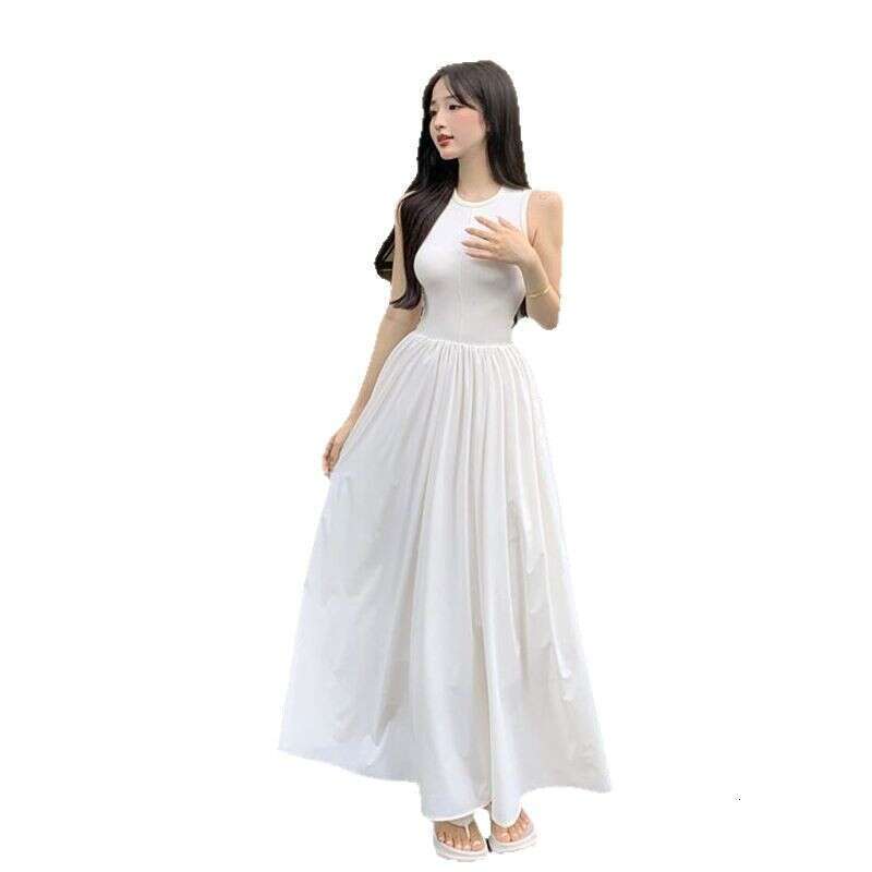 Gentle Slim-Fit White Tank Women's Summer Design Sense Niche French Style Long Waist-Cinching Slimming Dress B5