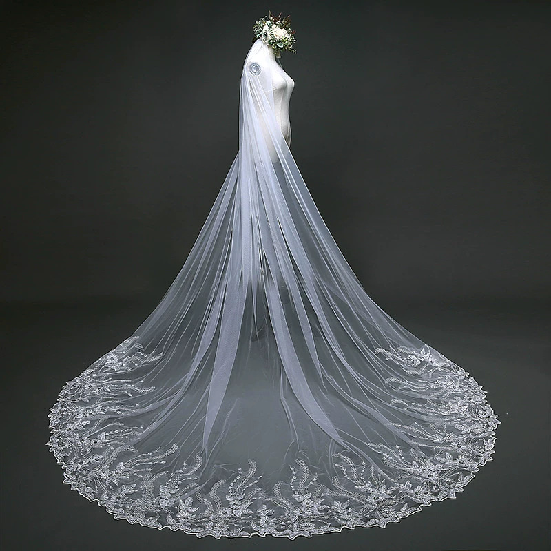 Graceful 3M Wedding Veils Long Length Appliques Lace Flowers Beading Luxury Wedding Accessories