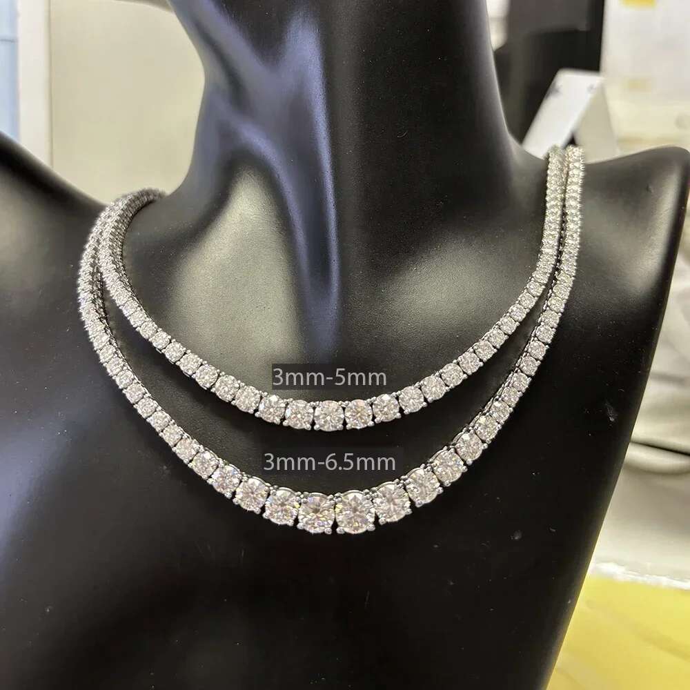 Full Moissanite Tennis Necklace with Certificate 3-5mm Size Gradient Dia Necklaces for Women Sterling Sier Neck Chain