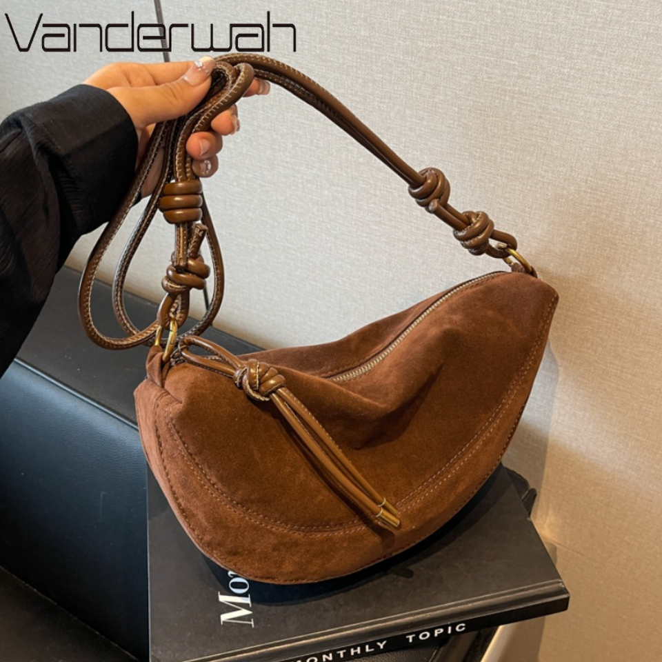 Faux Suede Party Bags for Women Hobo Shoulder Bag Single Crossbody Sac Underarm Dumpling Sweet Kidney Bags 2025 Fashion New