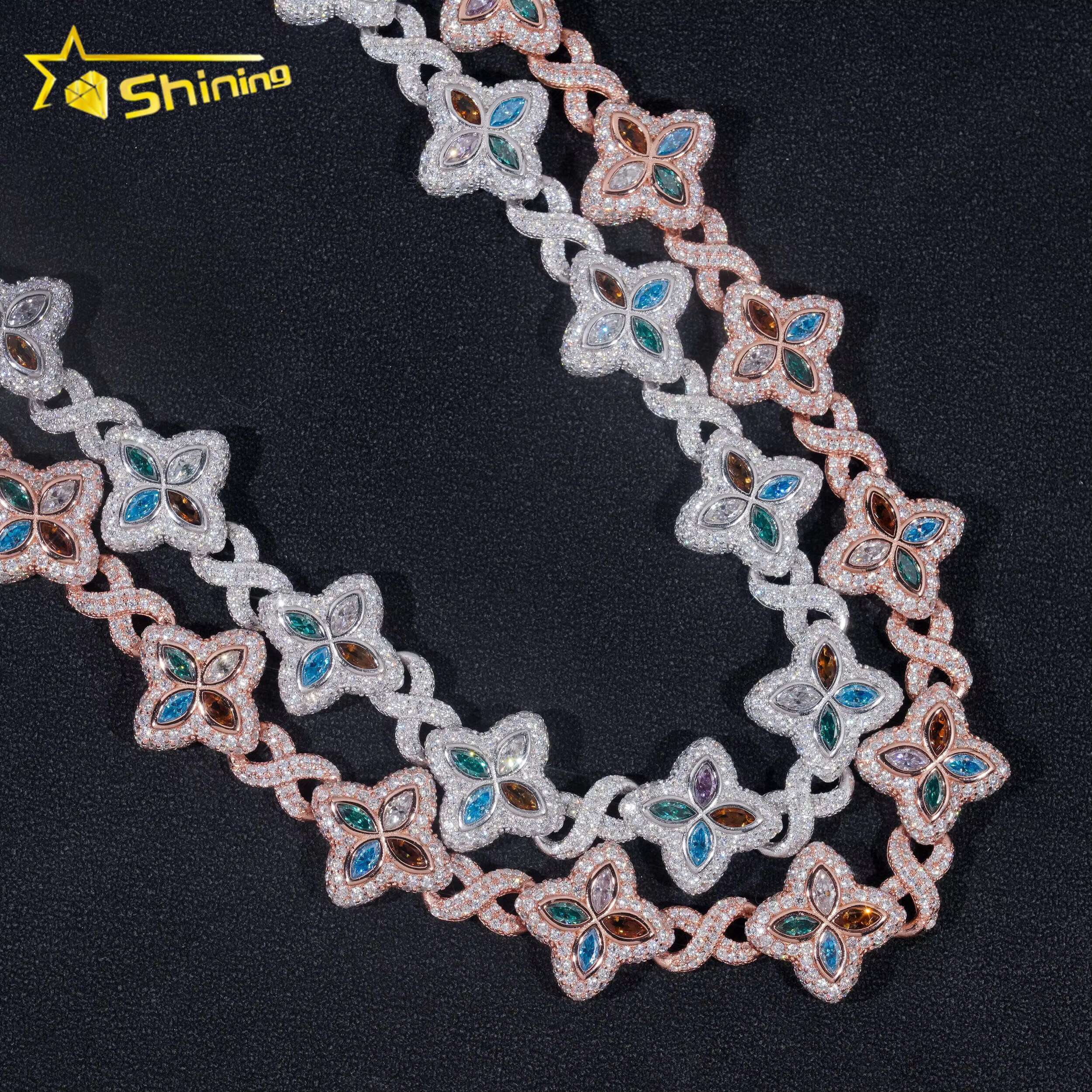 Top Quality New Arrival 15MM 925 Sterling Silver Hip Hop Jewelry Iced Out Chain Cuban Link Chain Colored Moissanite Necklace