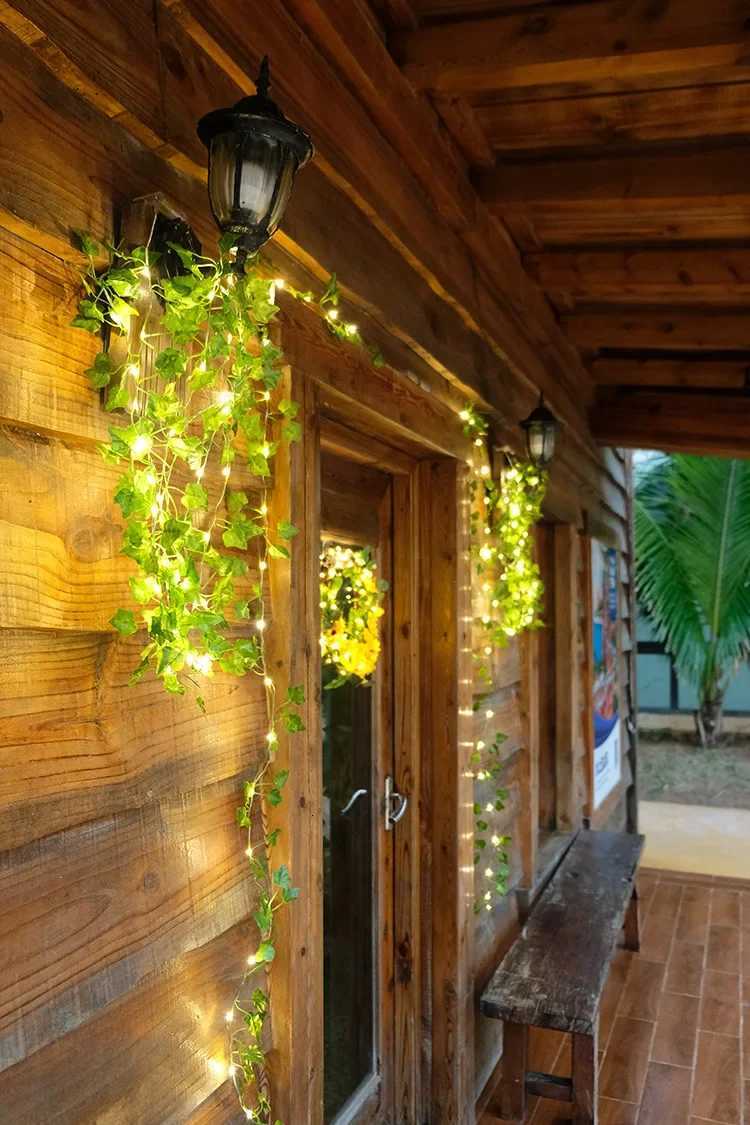 Silk Fake Green Leaf Ivy Vine with LED Lights String for Home Bedroom Decor Wedding Glowing Artificial Plant Garland Decor XJ250710
