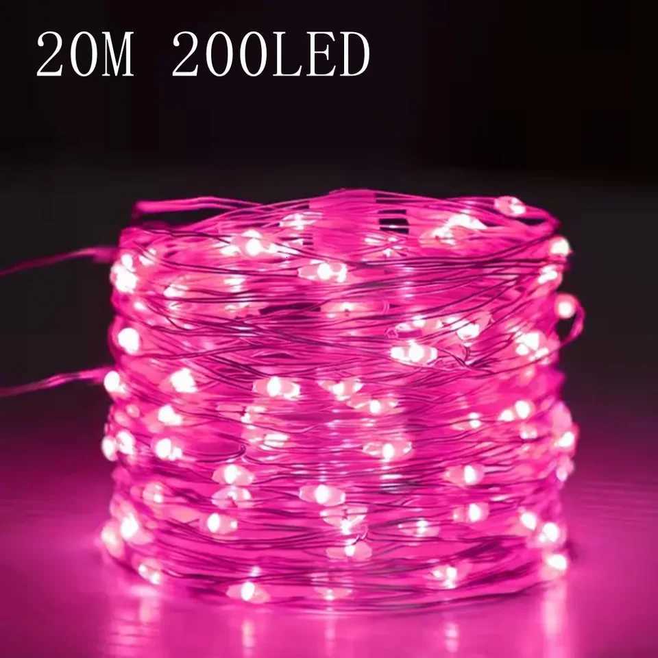 20m 200LED Fairy Light Battery Powered Pink Copper Wire Starry Sky Light Suitable for Bedroom Christmas Party Decoration XJ250710