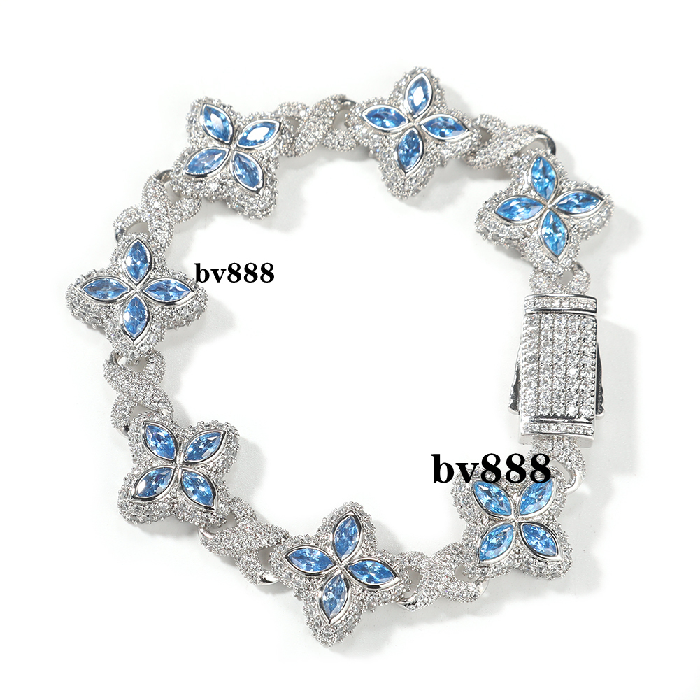 Fashion Hip Hop Jewelry 20mm Rose Gold Brass AAAAAMoissanite Colored Diamond Four Leaf Clover Infinity Link Bracelet