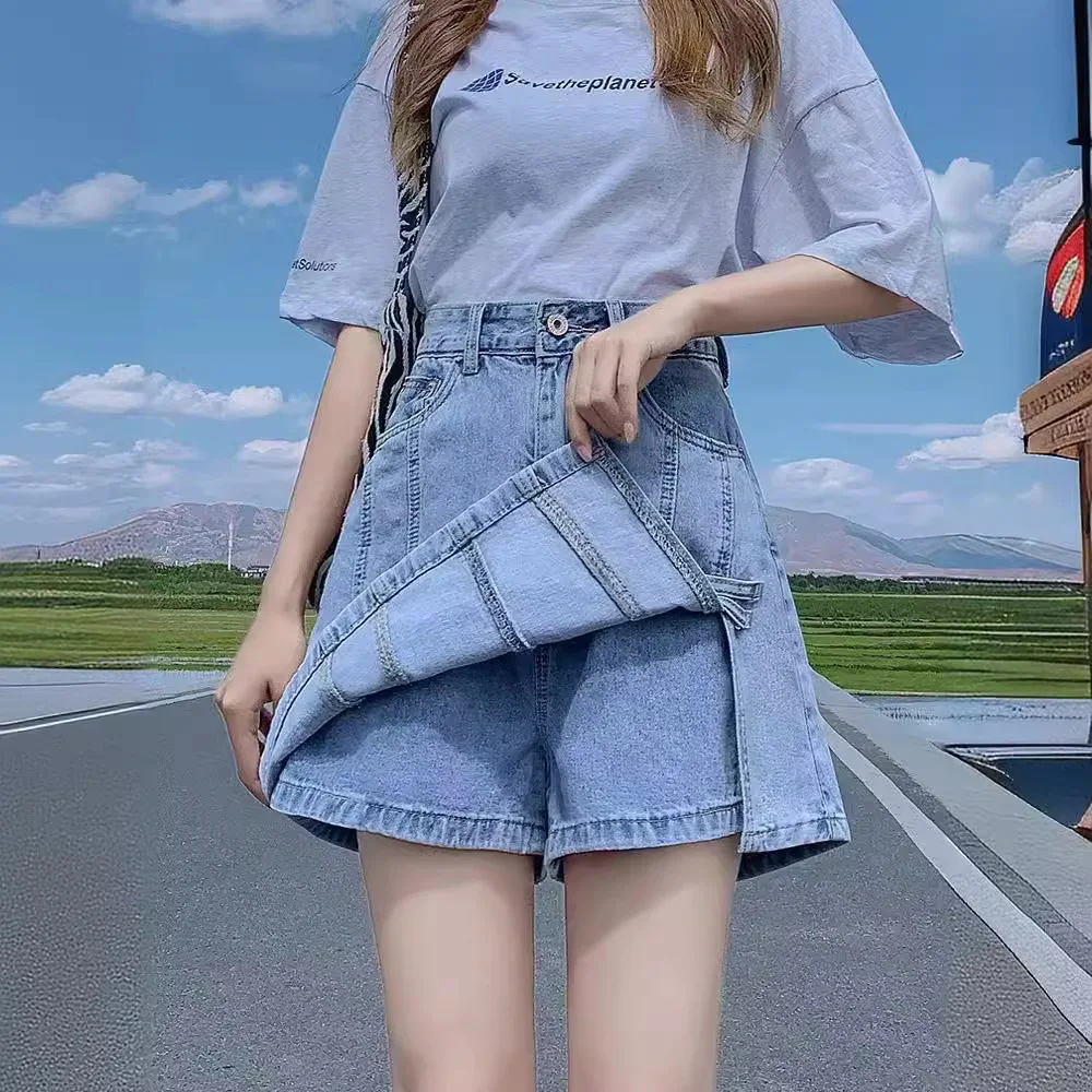 High-waisted Denim Mini Dress Women's Summer New Style Slimming Skirt Anti-exposure Underwear Skort Versatile A- line Skirt