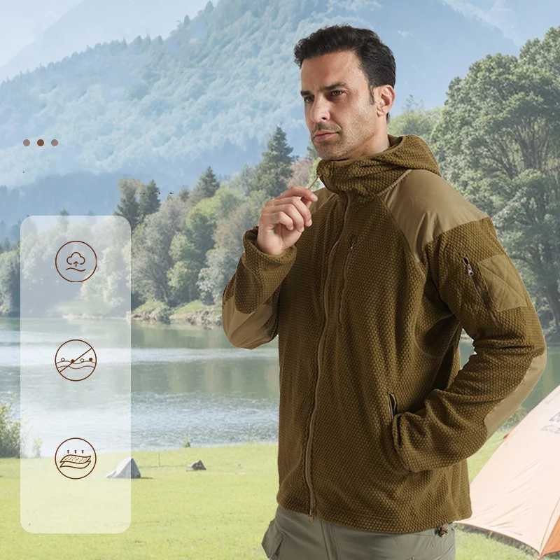 Plaid Fleece Hooded Tactical Jacket Men Autumn Winter Outdoor Warm Cycling Hiking Camping Coat Sweater Male Climbing Clothes W250711