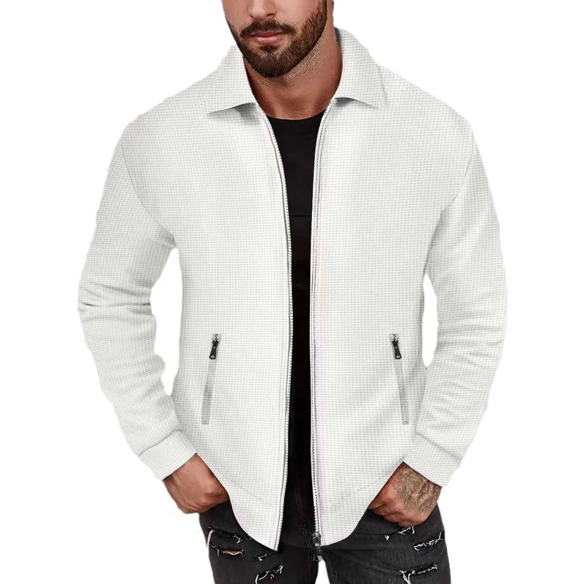 European and American cross-border waffle long-sleeved zipper jacket casual mens autumn coat W250711