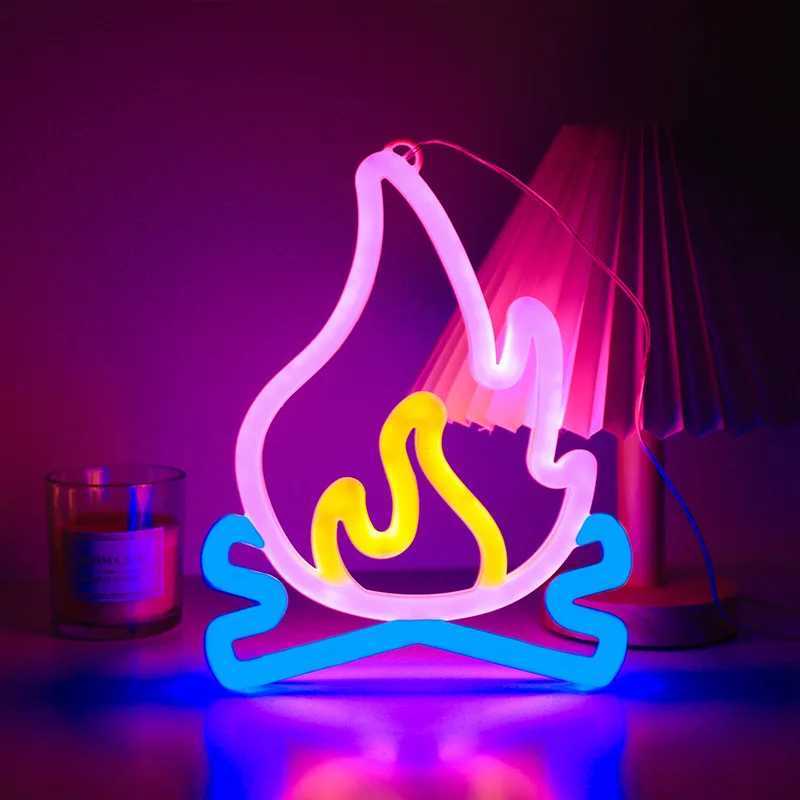 Flame Shaped Neon Signs with Base LED Light Atmosphere Lighting for Wall Night Lamp for Birthday Party E-sports Room Decoration XJ250710