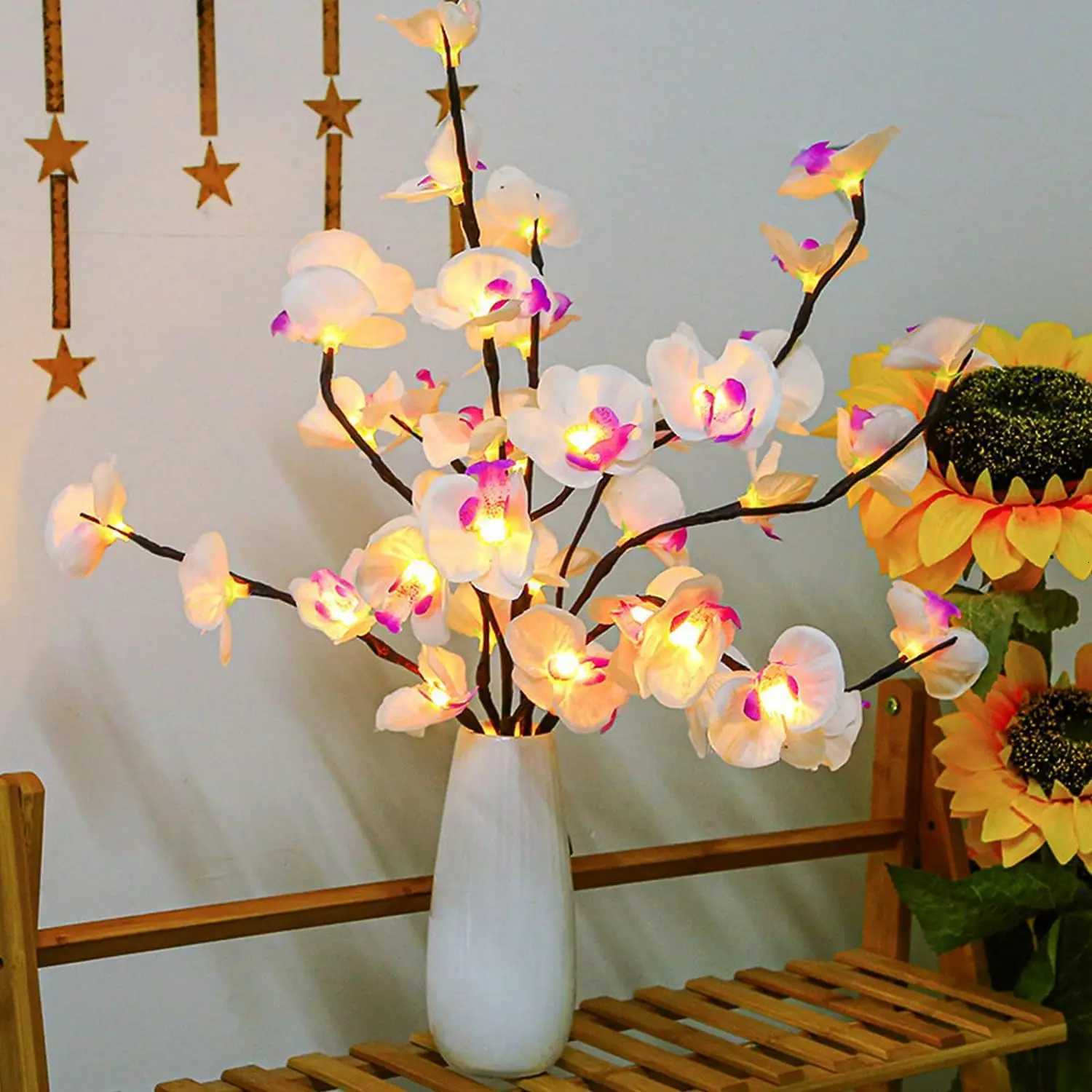1 Pack White Purple Butterfly Orchid Tree Light LED Lights Battery Powered Tree Lamp Illuminated For Room Home Romantic Decoration XJ250710