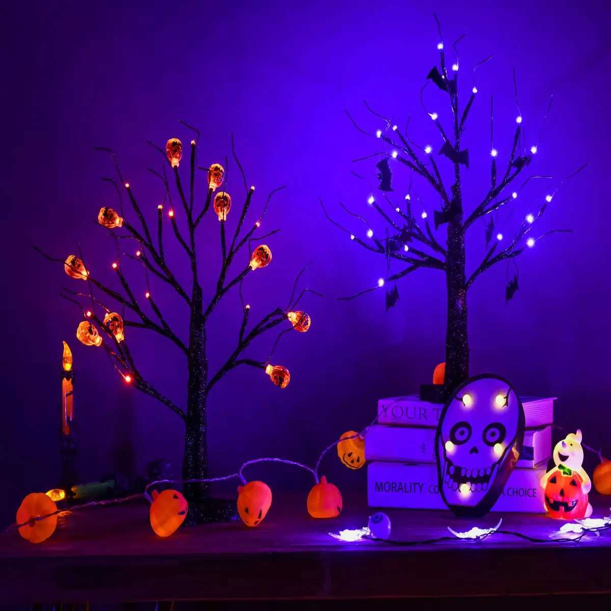45CM Halloween LED Decoration Tree Cover with DIY Black Branches Pumpkin Light Tabletop Home Indoor Decor XJ250710