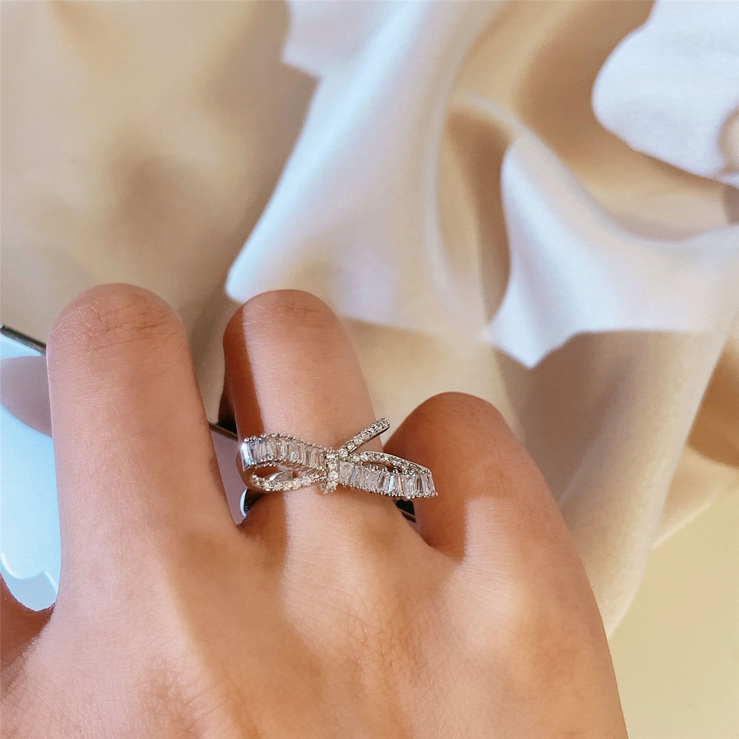 Adjustable Open Bowknot Ring INS Style Niche Fashion Index Finger Ring Street Personality Ring Trend Daily Party Jewelry for Women250711