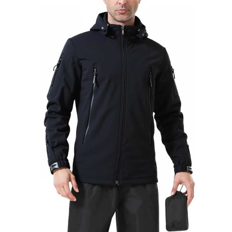 Mountain Soft Case Jacket Mens Winter Autumn Casual Waterproof Pocket Zipper Trenchcoat Outdoor Sports Hunting Work Hooded Coat W250711