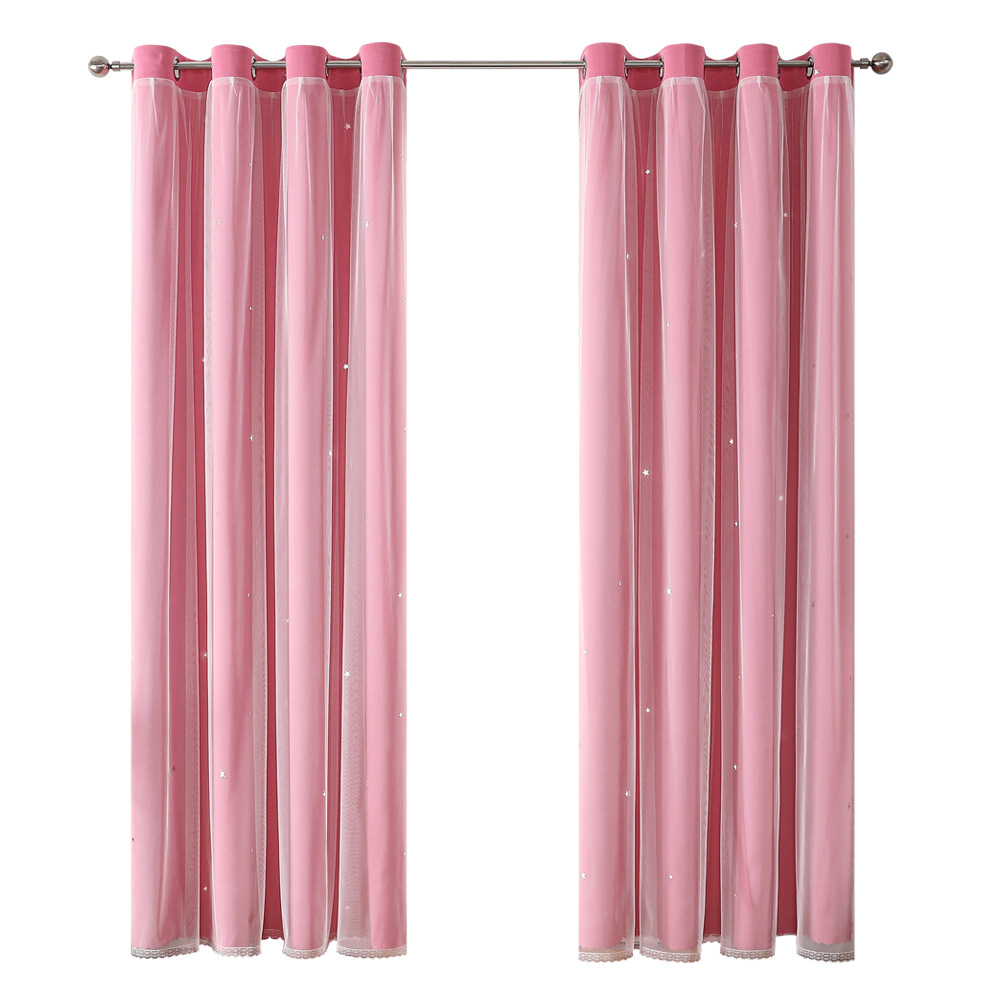 YL-36548 specializes in lace double-layer hollow star finished blackout curtain wholesale curtain