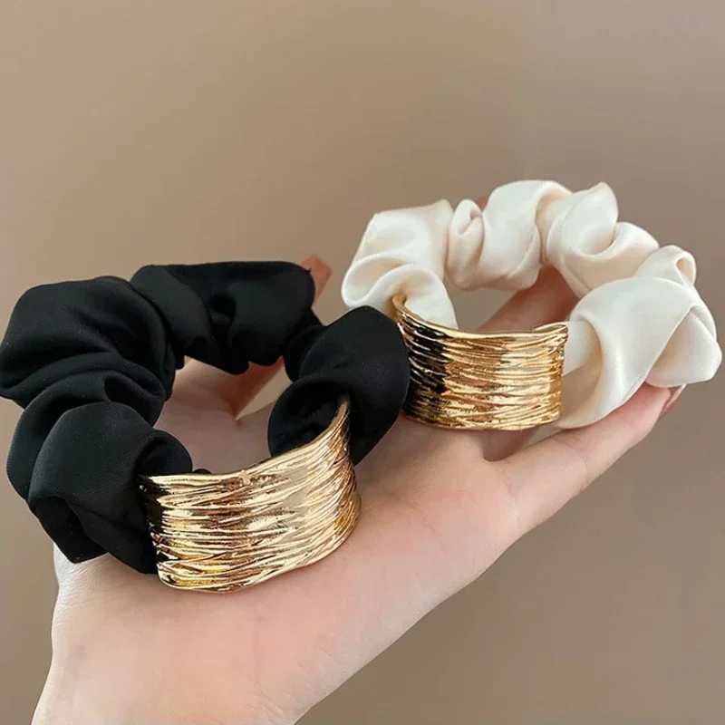 Korean Metal Satin Large Intestine Ring Women Rubber Bands Hair Ties Hair Rope Girls Ponytail Holder Headdress Hair Accessories Y250711