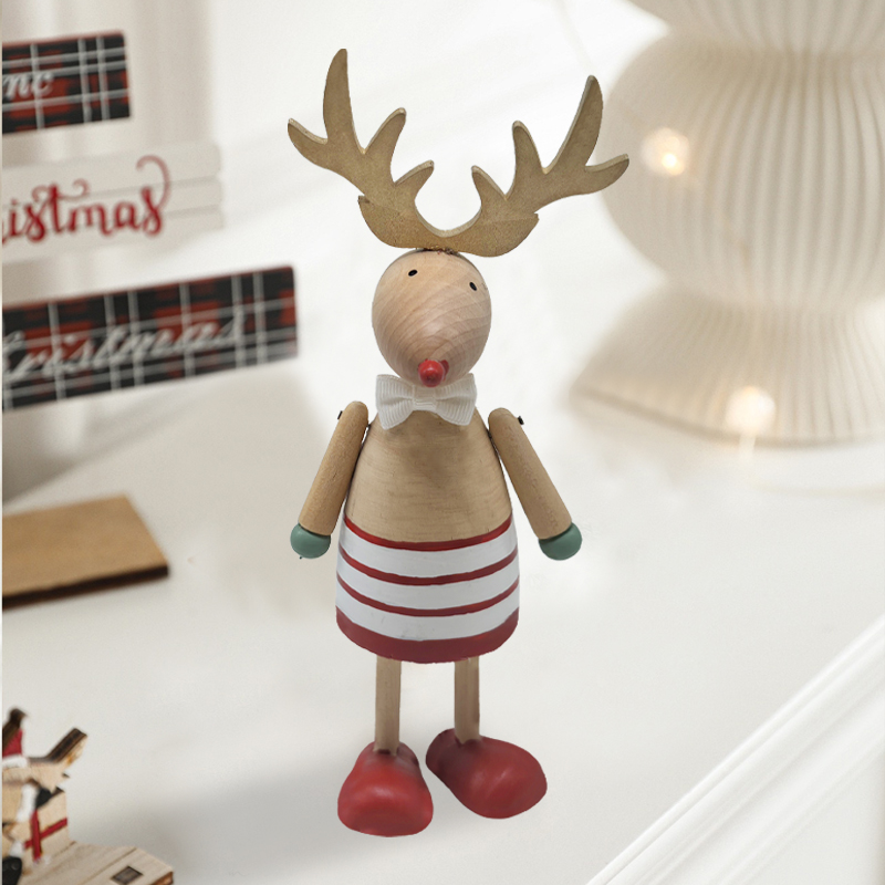 Scandinavian Style Handmade Woodcarved Reindeer Decorative Sculpture