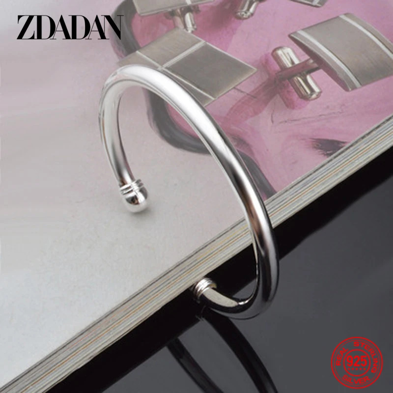 ZDADAN 925 Sterling Silver Simple Double Beads Open Cuff Bracelet Bangle For Women Wedding Jewelry Party Gifts 250707