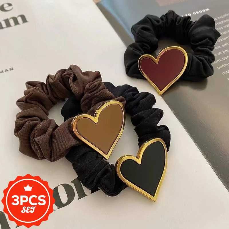 3Pcs/set Simple and High-end Hair Tie Feminine Temperament Sweet Hair ElasticHeart-shaped Rubber Band Headband Hair Accessory Y250711