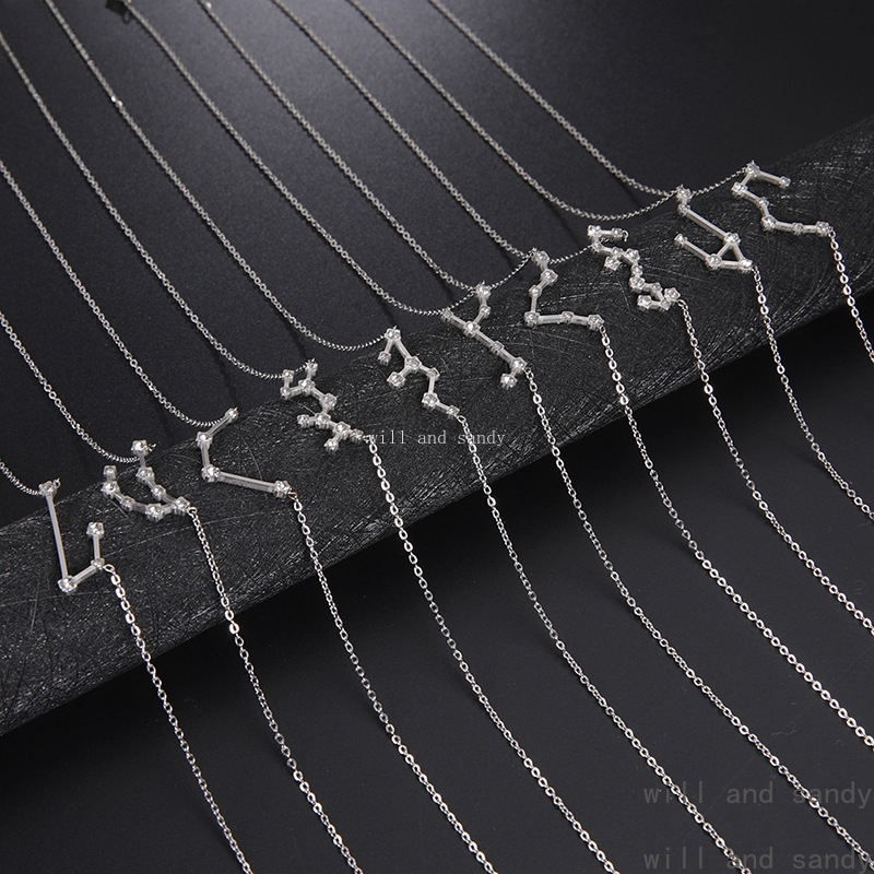 18k Gold Zodiac Sign Necklace Stainless Steel Cubic Zircon Diamond Astrology Personalized Horoscope Necklaces for Woman Fine Jewelry Gift