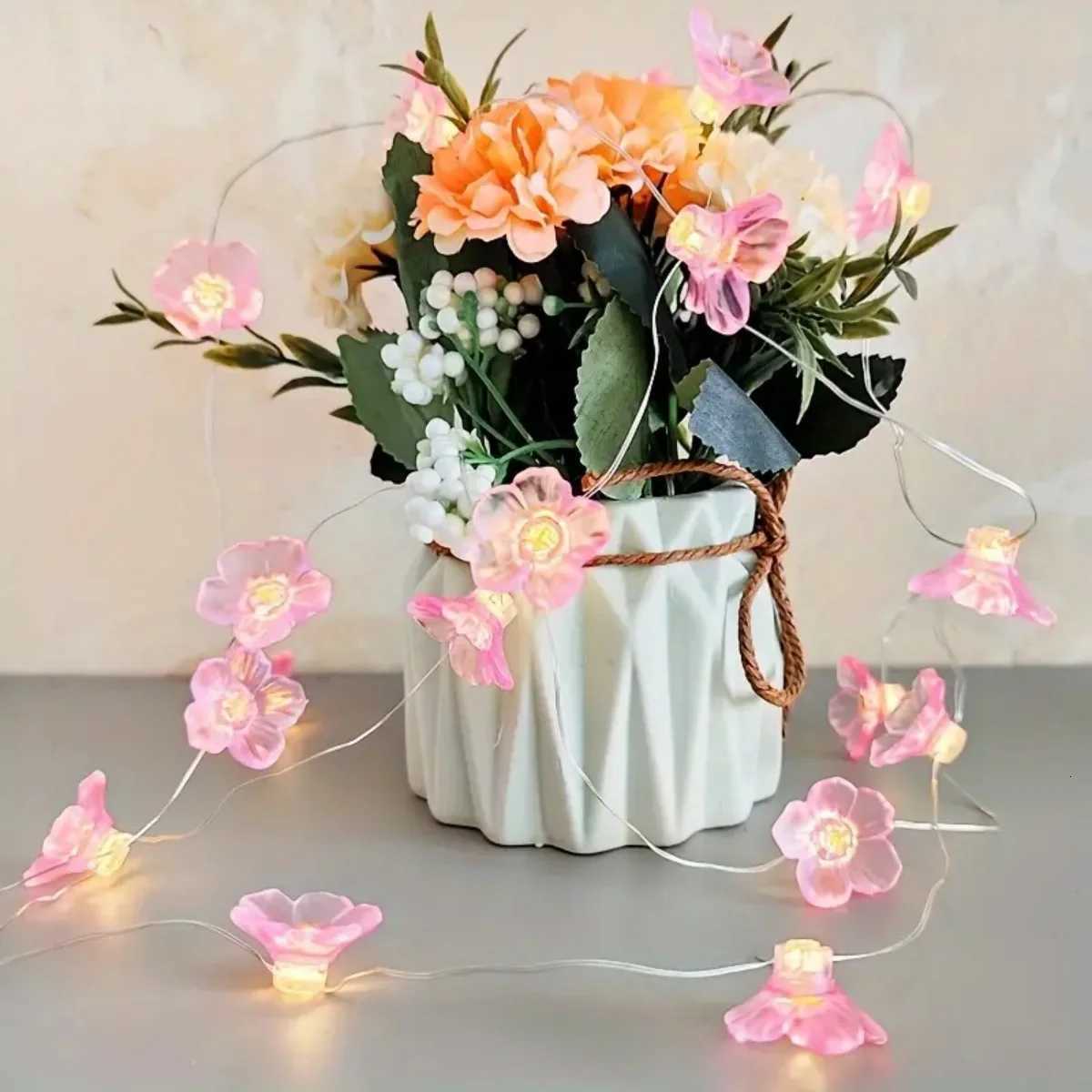 1PC 10/20/30 LED Cherry Blossom Fairy Lights Pink Flower Atmosphere String Lights Battery Operated Outdoor Indoor Decorative XJ250710
