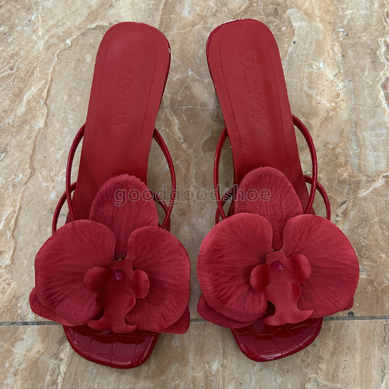 luxury designer sandals women high heels sandal flower shoes pink red green elegant leather sandale daily wear heel travel beach luxury sandals