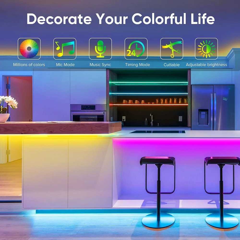 5050 DC5V USB 24Keys Bluetooth LED Strip Lights Tape with Remote Control Color Change Lamp for Christmas Bedroom Decoration XJ250710