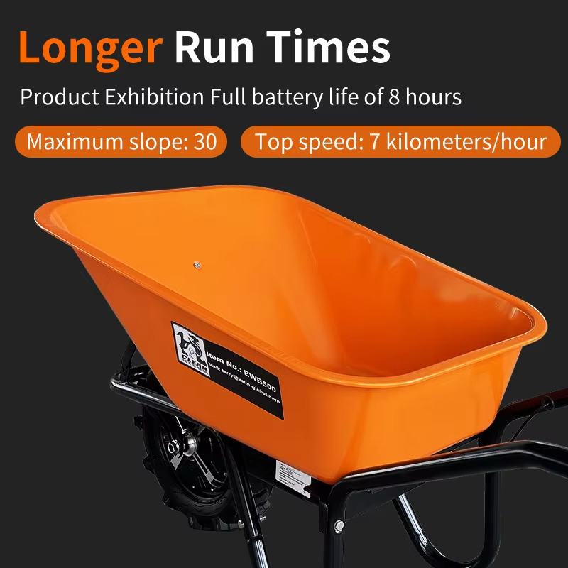 330 lbs Electric Battery Powered Wheelbarrow Dump Cart Handcart Wheel Up to 8 Hours Running Chargeable Battery