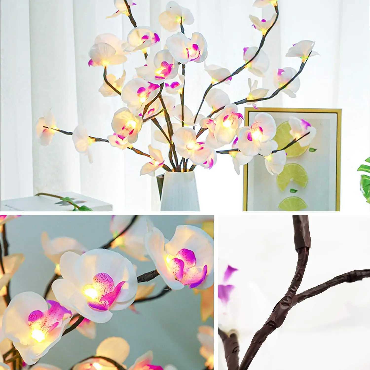 1 Pack White Purple Butterfly Orchid Tree Light LED Lights Battery Powered Tree Lamp Illuminated For Room Home Romantic Decoration XJ250710