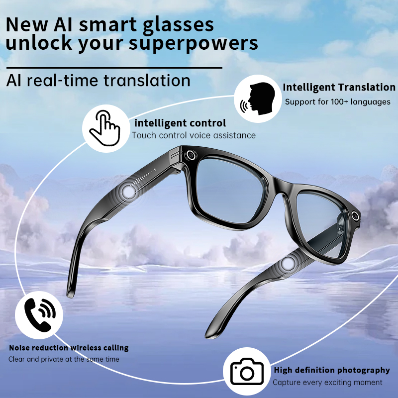 LIGE Camera Smart Sunglasses Video Recording AI Photo Recognition Eyeglasses Wireless Call Glasses Sports Headphones AI smart glasses Touch control