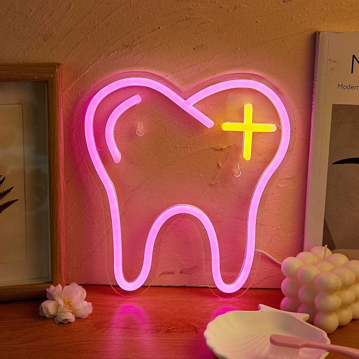 Chi-Buy LED Neon Tooth USB Powered Neon Signs Night Light 3D Wall Art Game Room Bedroom Party Decor Lamp SignsXJ250710