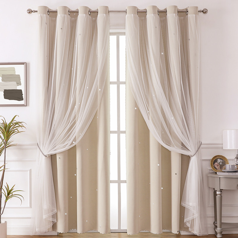 YL-36547 Lace double-layer hollow star finished blackout curtain wholesale curtain