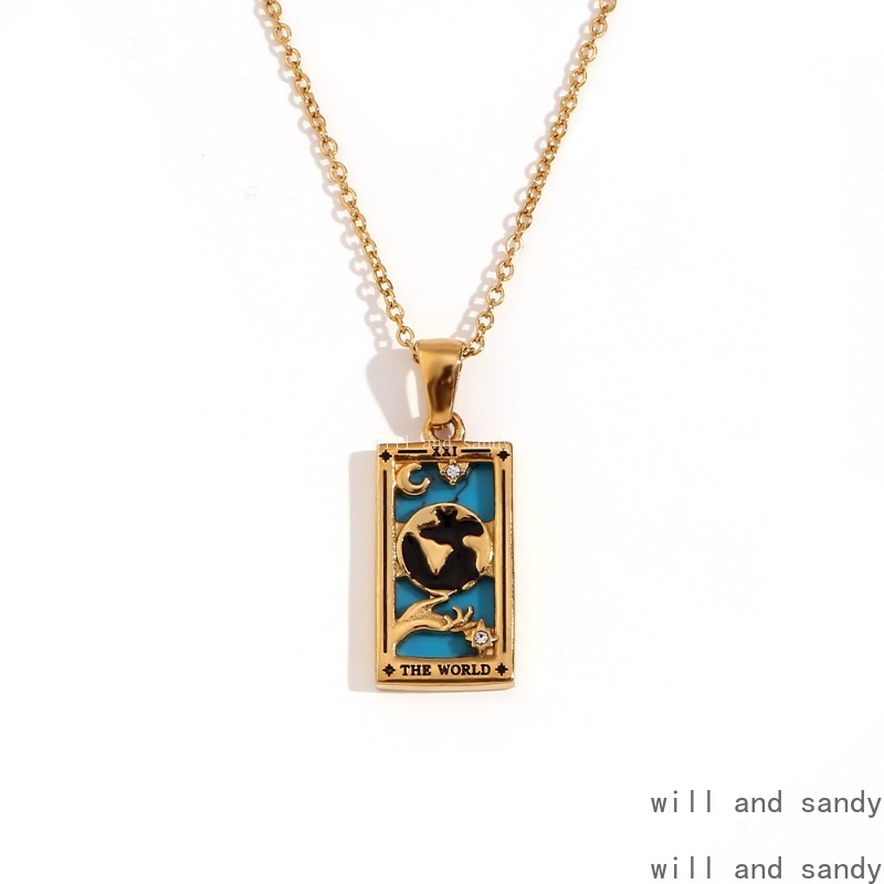 Non Tarnish Stainless Steel 18k Gold Plated Tarot Card Necklace Gold Chain Crystal Star Sun Moon Queen Symbolic Wiccan Jewelry for Woman Gift