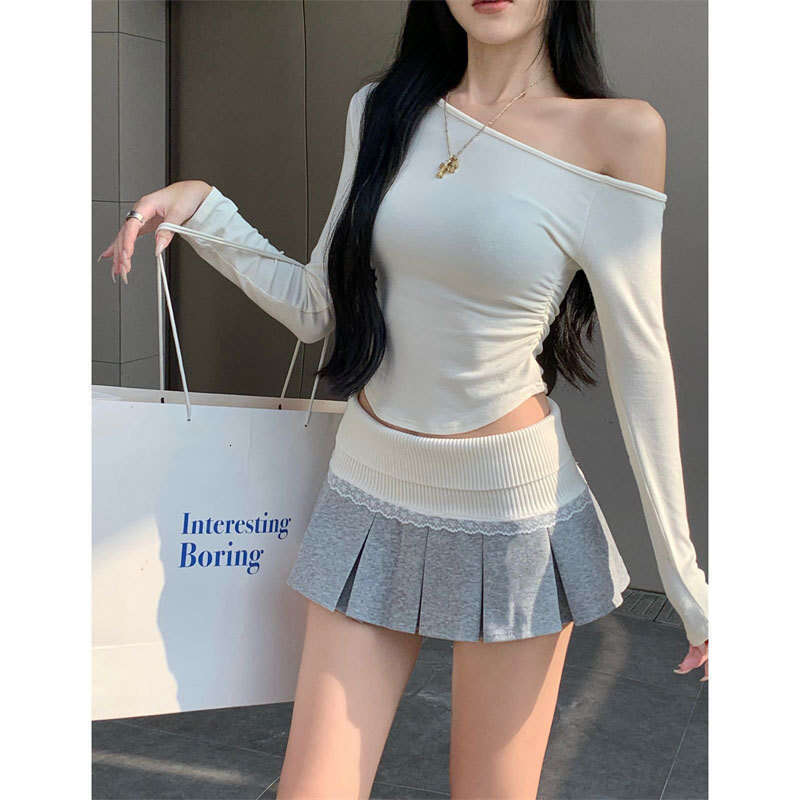 Academy Style Knitted Lace High Waist Slimming Midi For Women, Autumn New Elegant Patchwork Pleated A-Line Skirt B5