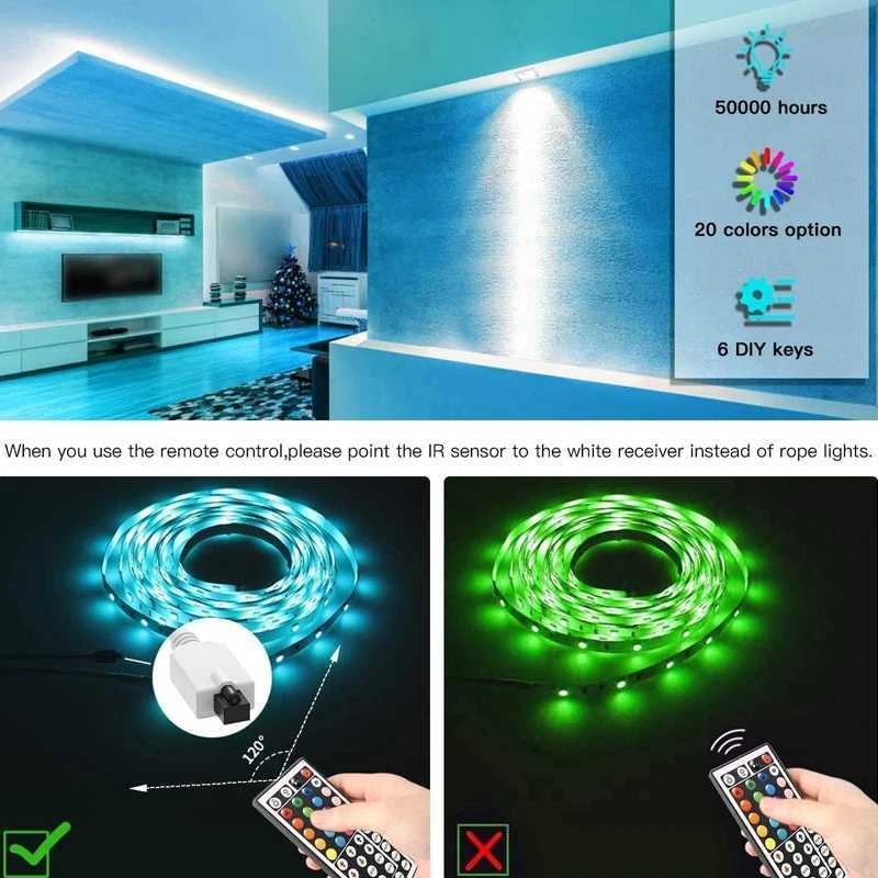 100 ft LED Strip Lights with 44 Key Remote Multi-Color RGB LED Lights 24 Volt Color Changing LED Light Strip for Bedroom Room TV XJ250710