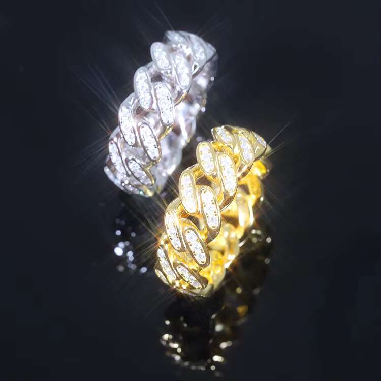 RTS Cuban Ring White/yellow Gold Plated S925 Silver Single Rows Hip Hop Rings Moissanite Diamond Mens Ring