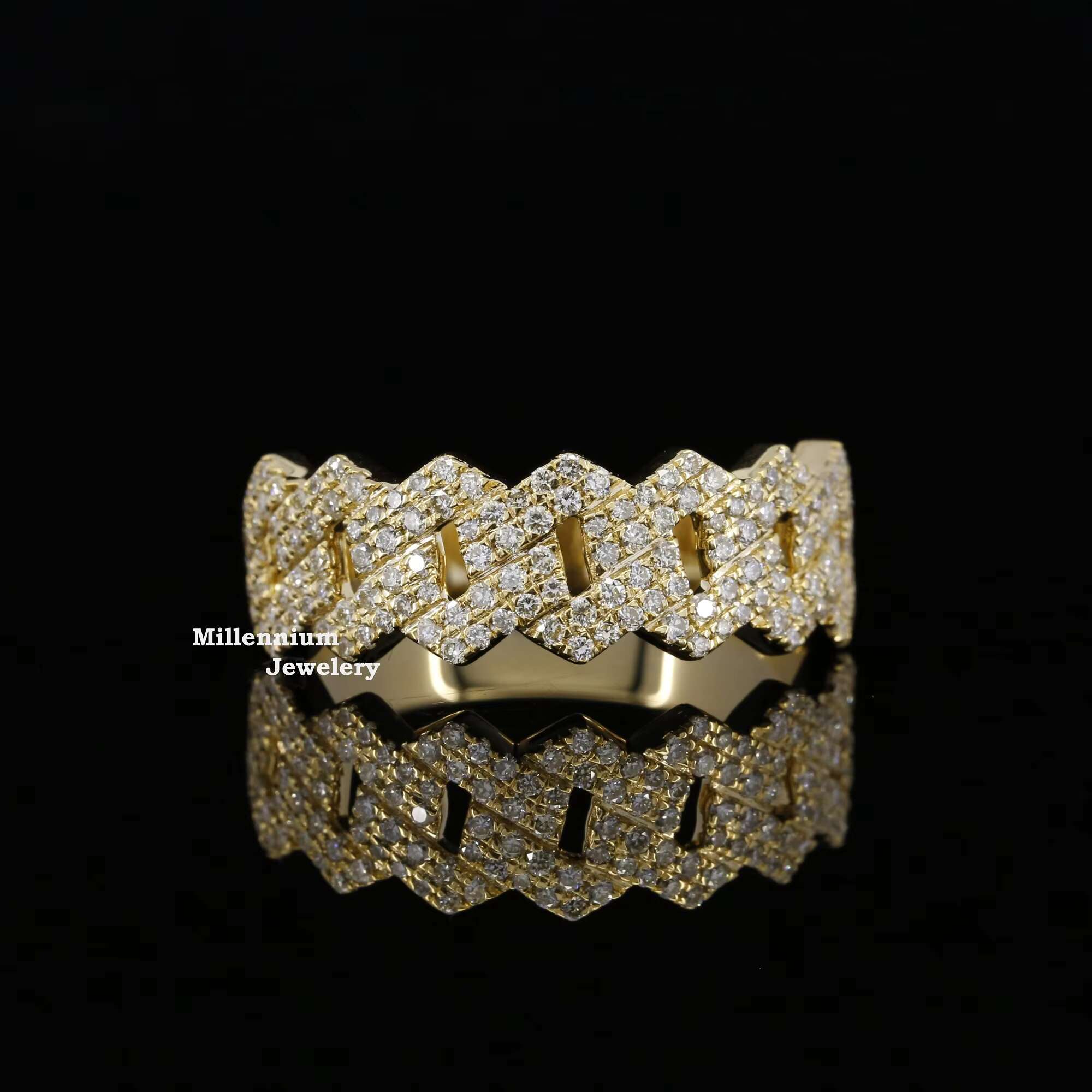 Top Quality Moissanite Ring Hip Hop Iced Out Gold Plated 925 Sterling Silver Cuban Style Ring at Wholesale Price