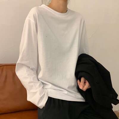 White Base Shirt Women, Autumn New Korean Style Fashionable Inner Wear, Solid Color Long Sleeve T-Shirt For Students, Trendy Women's Fashion B5