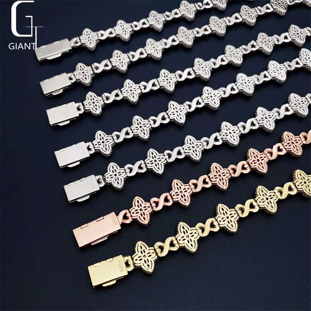 Luxury Colorful Marquise Flower Design 15mm Custom Iced Out Hip Hop Jewelry Cuban Link Chain 925 Silver VVS Moissanite Bracelet