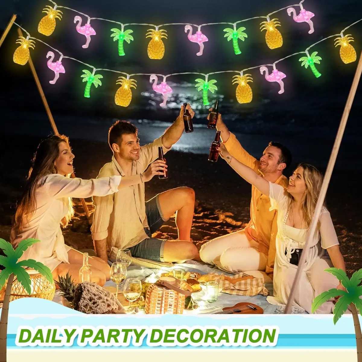 1PC 10/20 LED Flamingo Pineapple Palm Tree String Lights Battery Operated Tropical Beach Hawaiian Fairy Atmosphere Lights XJ250710