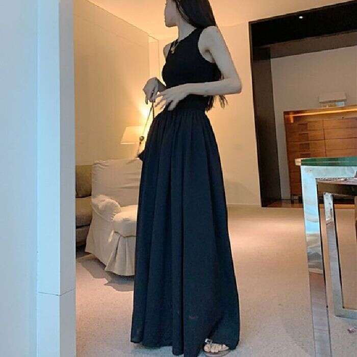 Gentle Slim-Fit White Tank Women's Summer Design Sense Niche French Style Long Waist-Cinching Slimming Dress B5