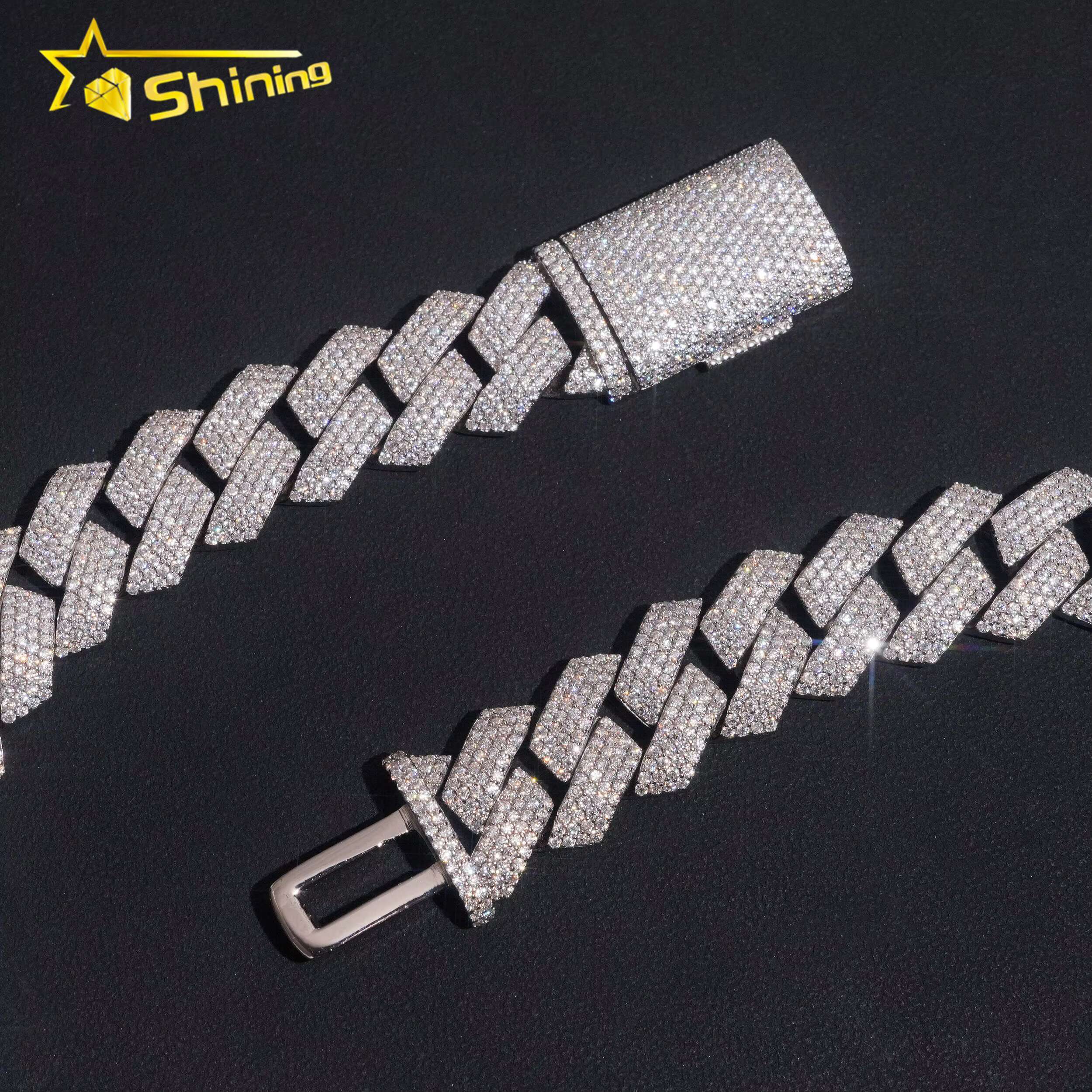 2025Hip Hop Jewelry 18mm 4 Rows Chain 925 Sterling Silver GRA Certificate Iced Out Necklace Moissanite Cuban Link Chain